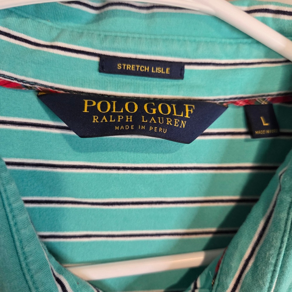 Polo Ralph Lauren Golf Shirt Mens Large Teal Striped Stretch Lisle Polo Pocket L - Picture 3 of 6